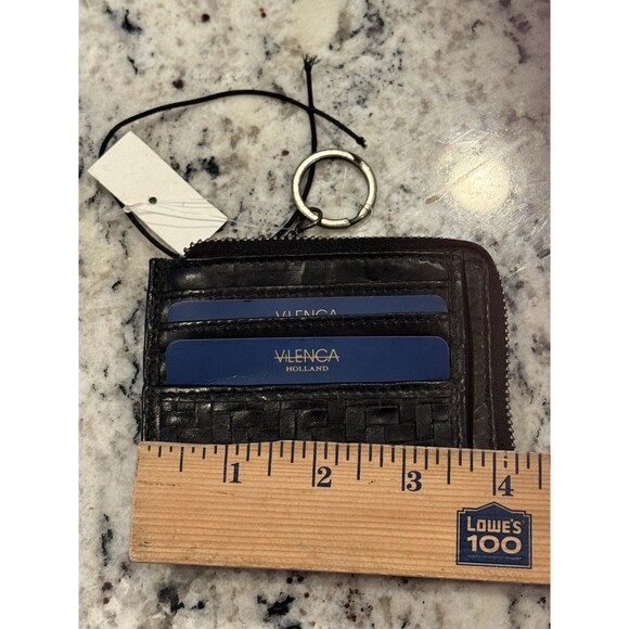 Vilenca Holland Black Woven Leather Zip Around Wallet Keyring Boho Basket NEW - Picture 3 of 5